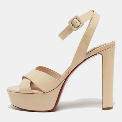 Pre-owned Christian Louboutin Supramariza Size 39 Beige Patent Leather Platform Sandals