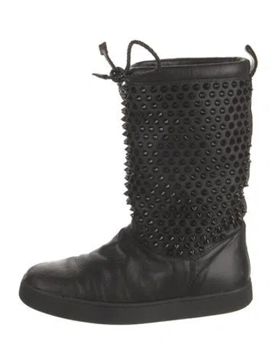 Pre-owned Christian Louboutin Surlapony Spike Accents Boots In Black