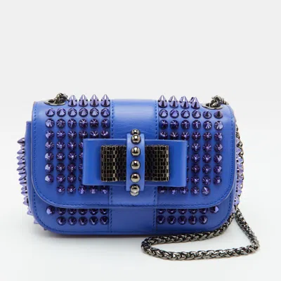 Pre-owned Christian Louboutin Sweet Charity Mini Spiked Blue Leather Chain Crossbody Bag