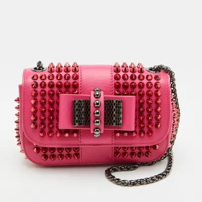Pre-owned Christian Louboutin Sweet Charity Mini Spiked Pink Leather Chain Crossbody Bag