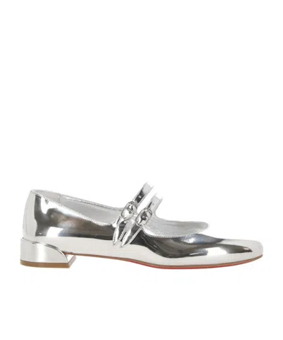 Christian Louboutin Sweet Jane Metallic Leather Mary Jane Flats In Silver