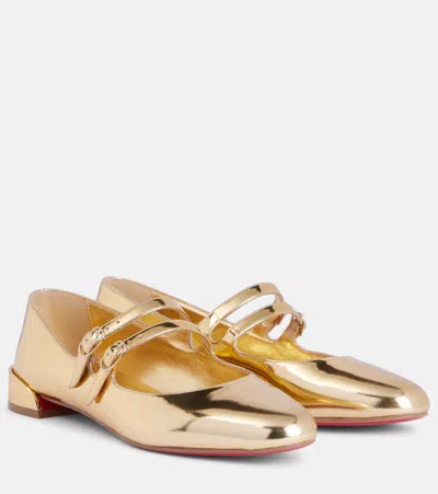 Christian Louboutin Sweet Jane Mirrored Leather Mary Jane Flats In Gold