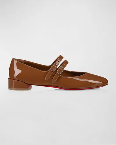 Christian Louboutin Sweet Jane Patent Red Sole Ballerina Flats In Medium Beige