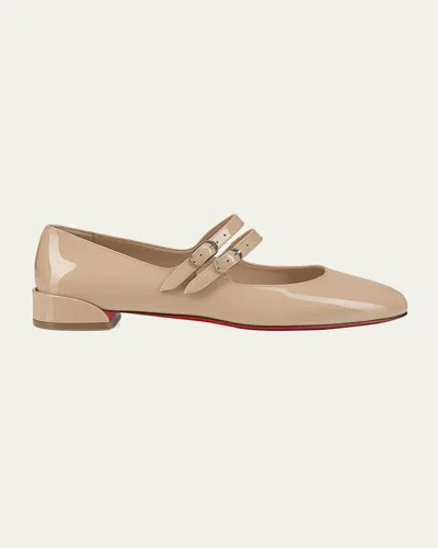 Christian Louboutin Sweet Jane Patent Red Sole Ballerina Flats In Light Beige