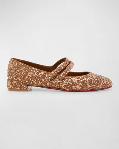 Christian Louboutin Sweet Jane Strass Red Sole Ballerina Flats In Medium Beige Strass