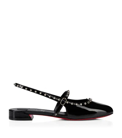 Christian Louboutin Sweet Jani Spike Patent Leather Slingback Flats In Black