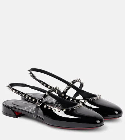 CHRISTIAN LOUBOUTIN SWEET JANISPIKES PATENT LEATHER SLINGBACK FLATS