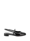 Christian Louboutin Sweet Janispikes Studded Patent-leather Slingback Flats In Black