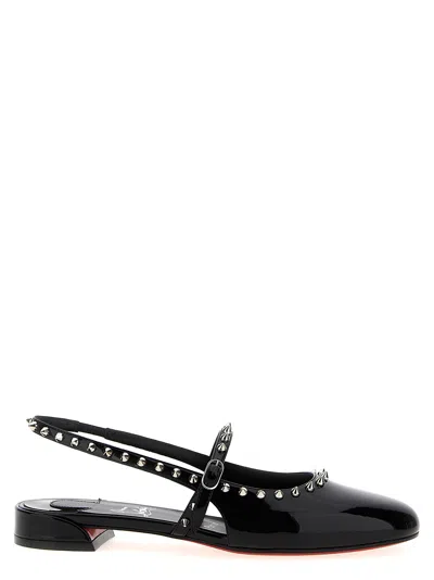 Christian Louboutin Black Patent Leather Sweet Janispikes Flat Ballerinas