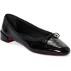Christian Louboutin Almond Toe Bow Detail Patent Leather Ballerina Shoes In Black