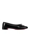 Christian Louboutin Almond Toe Bow Detail Patent Leather Ballerina Shoes In Black