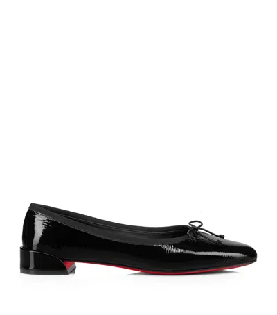 Christian Louboutin Almond Toe Bow Detail Patent Leather Ballerina Shoes In Blue