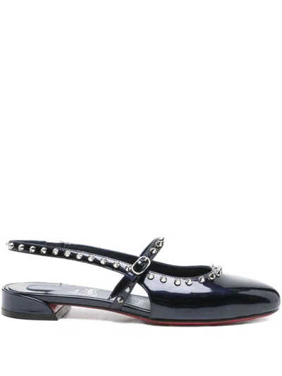 Christian Louboutin Black Patent Leather Sweet Janispikes Flat Ballerinas