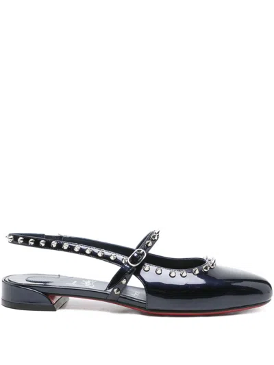 Christian Louboutin Black Patent Leather Sweet Janispikes Flat Ballerinas
