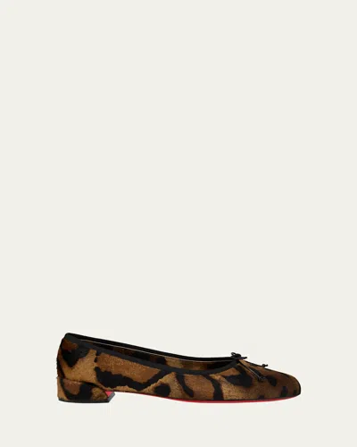 CHRISTIAN LOUBOUTIN SWEETIE JANE LEOPARD CALF HAIR RED SOLE BALLERINA FLATS