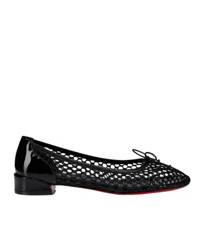 Christian Louboutin Sweetie Jane 20 Patent Leather-trimmed Fishnet Ballet Flats In Black