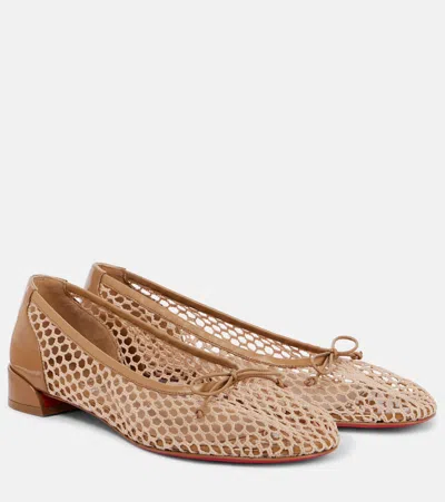Christian Louboutin Sweetie Jane 20 Patent Leather-trimmed Crocheted Ballet Flats In Brown