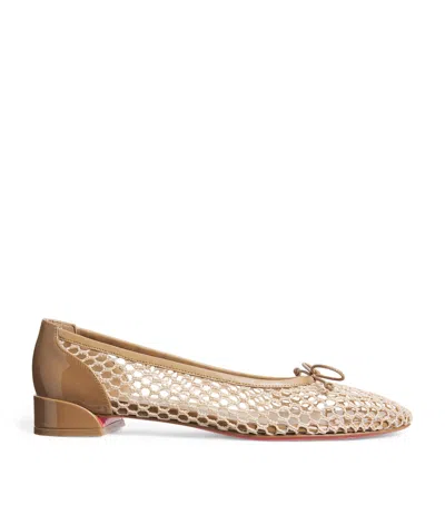 Christian Louboutin Sweetie Jane 20 Patent Leather-trimmed Crocheted Ballet Flats In Brown