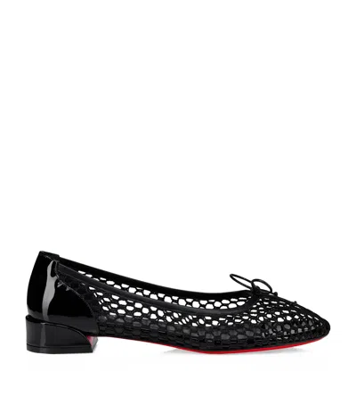 Christian Louboutin Sweetie Jane 20 Patent Leather-trimmed Fishnet Ballet Flats In Black