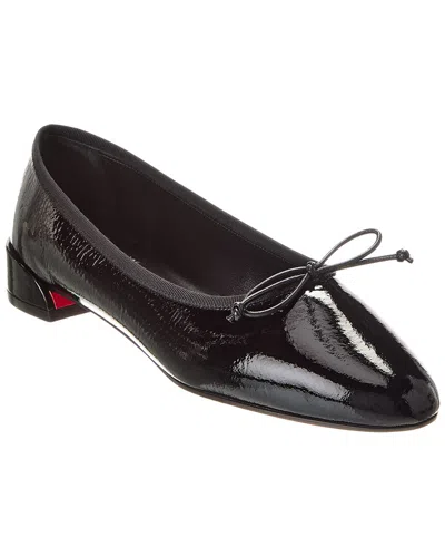 Christian Louboutin Almond Toe Bow Detail Patent Leather Ballerina Shoes In Blue