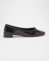 Christian Louboutin Sweetie Jane Patent Bow Red Sole Ballerina Flats In Black