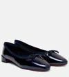Christian Louboutin Almond Toe Bow Detail Patent Leather Ballerina Shoes In Black