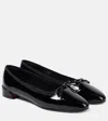 Christian Louboutin Almond Toe Bow Detail Patent Leather Ballerina Shoes In Black