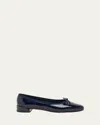 Christian Louboutin Almond Toe Bow Detail Patent Leather Ballerina Shoes In Black