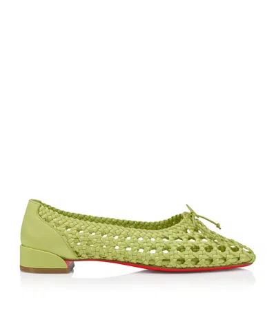 Christian Louboutin Sweetie Jane Woven Silk Ballerina Flats In Green