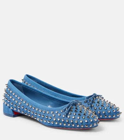 CHRISTIAN LOUBOUTIN SWEETIE JANE SPIKES DENIM BALLET FLATS