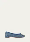 Christian Louboutin Sweetie Jane Spikes Denim Red Sole Flats In Blue Jeans