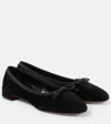Christian Louboutin Sweetie Suede Bow Red Sole Ballerina Flats In Black