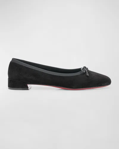 Christian Louboutin Sweetie Jane Suede Bow Red Sole Ballerina Flats In Black