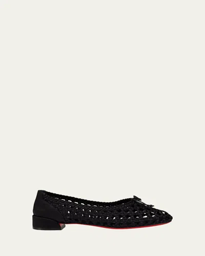 Christian Louboutin Sweetie Jane Woven Silk Ballerina Flats In Black