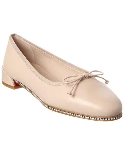 Christian Louboutin Sweetie Strass Leather Ballerina Flat In White