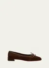 Christian Louboutin Sweetie Suede Bow Red Sole Ballerina Flats In Cosmelin Cosme