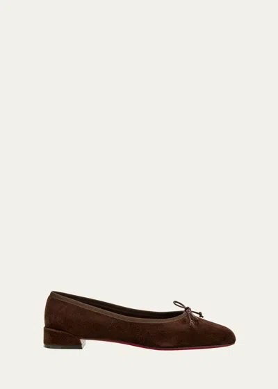 CHRISTIAN LOUBOUTIN SWEETIE SUEDE BOW RED SOLE BALLERINA FLATS