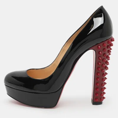 Pre-owned Christian Louboutin Taclou Size 38.5 Black Patent Leather Studded Platform Pumps