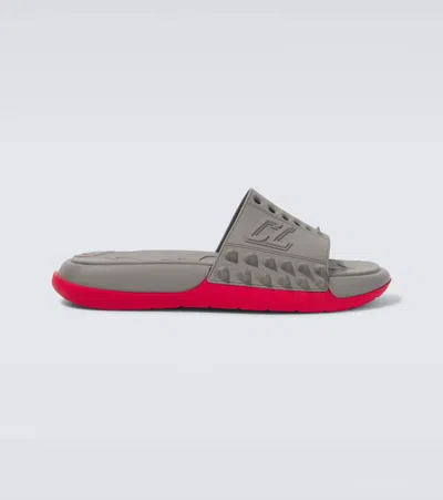 Christian Louboutin Easygoing Open Toe Mules With Spiked Detailing In Gray