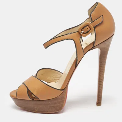 Pre-owned Christian Louboutin Tan Leather Ankle Strap Sandals Size 39