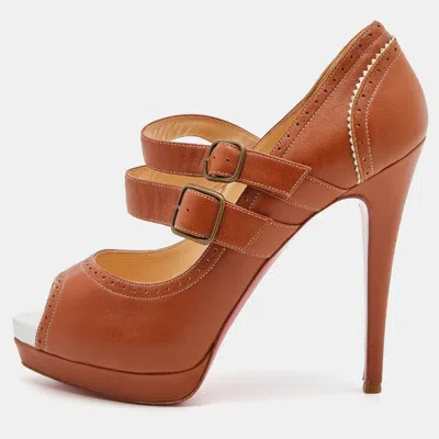 Pre-owned Christian Louboutin Tan Leather Luly Mary Jane Pumps Size 38