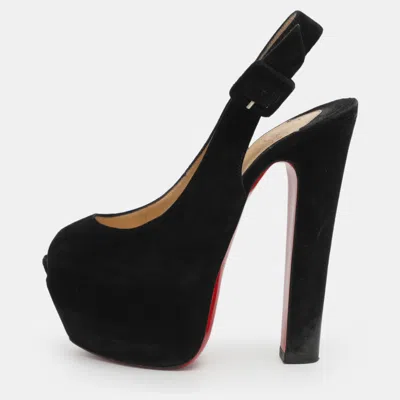 Pre-owned Christian Louboutin Tartarina 160 Size 36 Black Suede Slingback Pumps