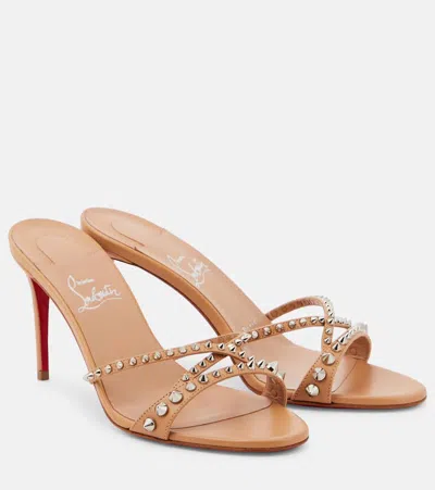 Christian Louboutin Tatoosh 85 Spiked Leather Mules In Brown