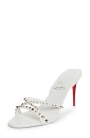 Christian Louboutin Tatoosh Spikes Red Sole Slide Sandals In Bianco