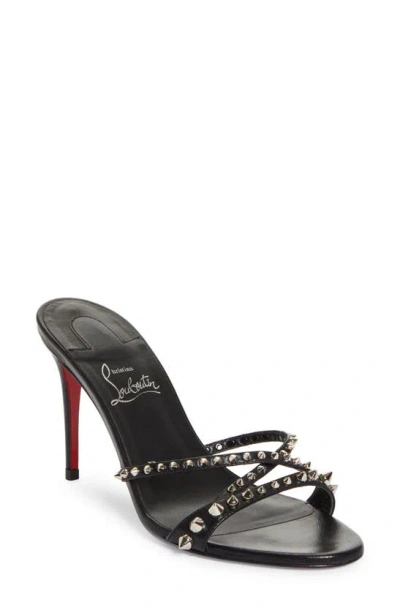 Christian Louboutin Tatoosh Spikes Red Sole Slide Sandals In Black