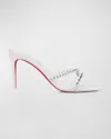 Christian Louboutin Tatoosh Spikes Red Sole Slide Sandals In Bianco