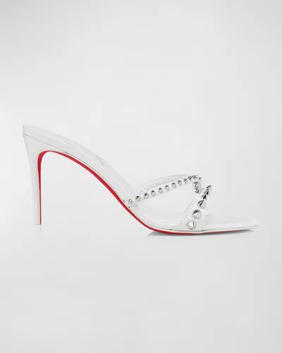 Christian Louboutin Tatoosh Spikes Red Sole Slide Sandals In Bianco