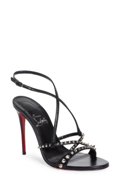 Christian Louboutin Tatooshka Spikes Red Sole Ankle-strap Sandals In Black
