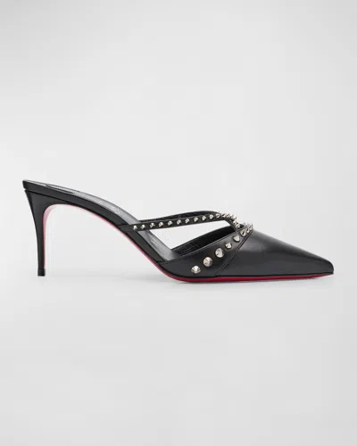 Christian Louboutin Tatooshka Spikes Red Sole Mule Pumps In Black