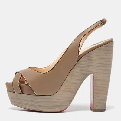 Pre-owned Christian Louboutin Taupe Leather Very Croise Slingback Platform Sandals Size 36.5 In Grey